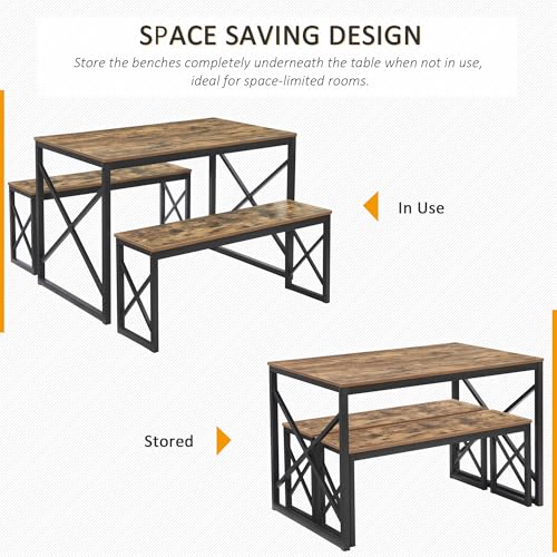 Brown Wood Kitchen Table with 2 Benches E9803