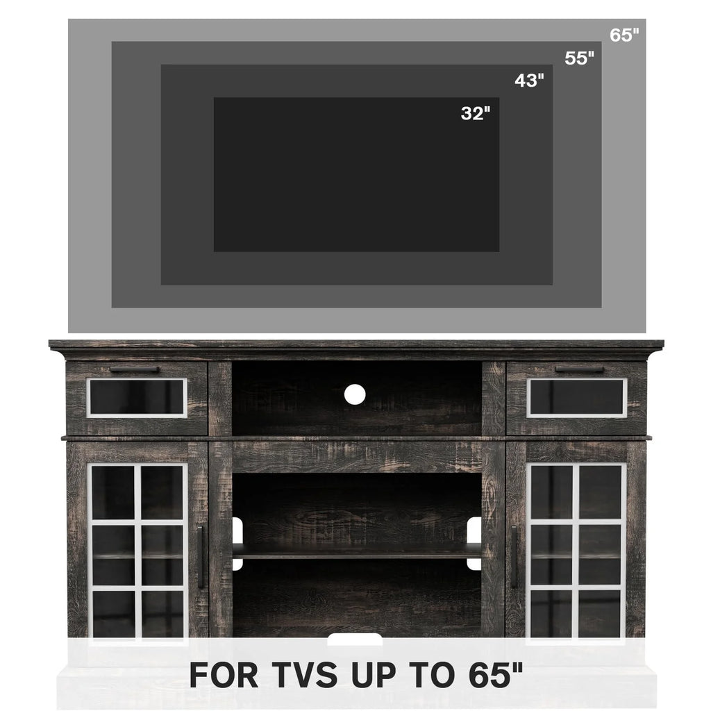 TV Stand with Glass Door & Drawer, 58 in Dark Rustic Oak B6933