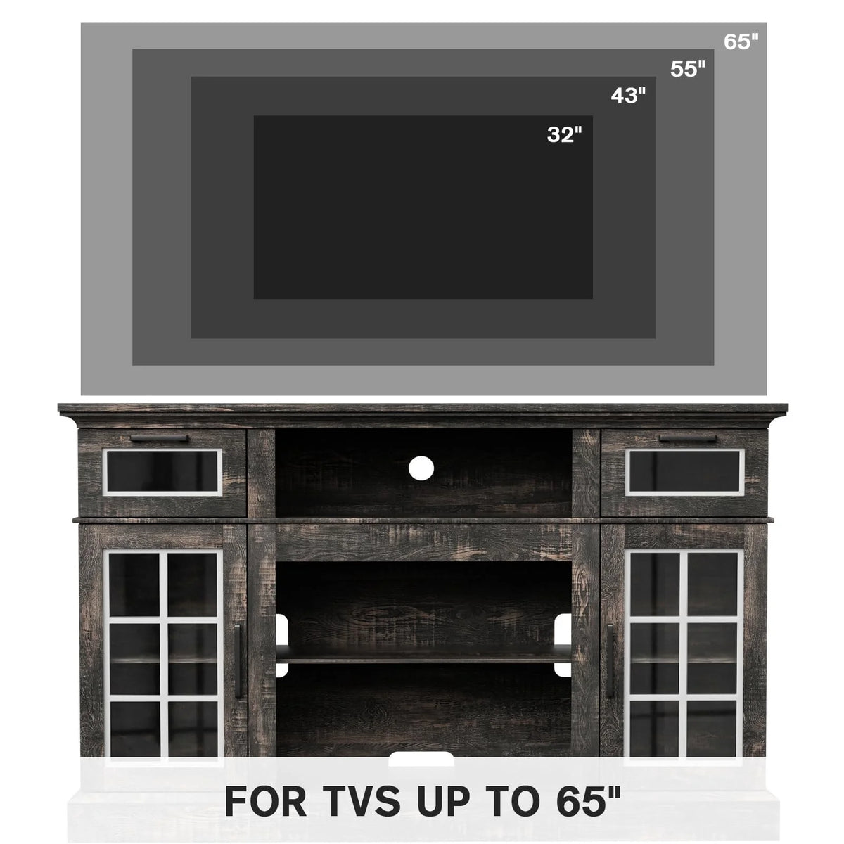 TV Stand with Glass Door & Drawer, 58 in Dark Rustic Oak B6933