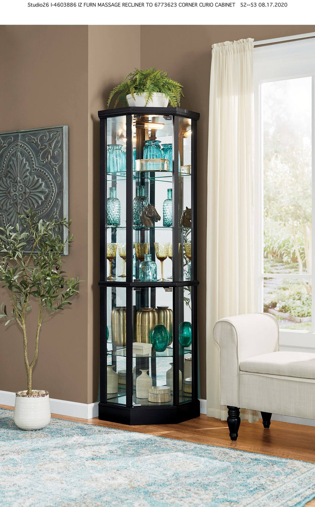Black Lighted Corner Curio R949