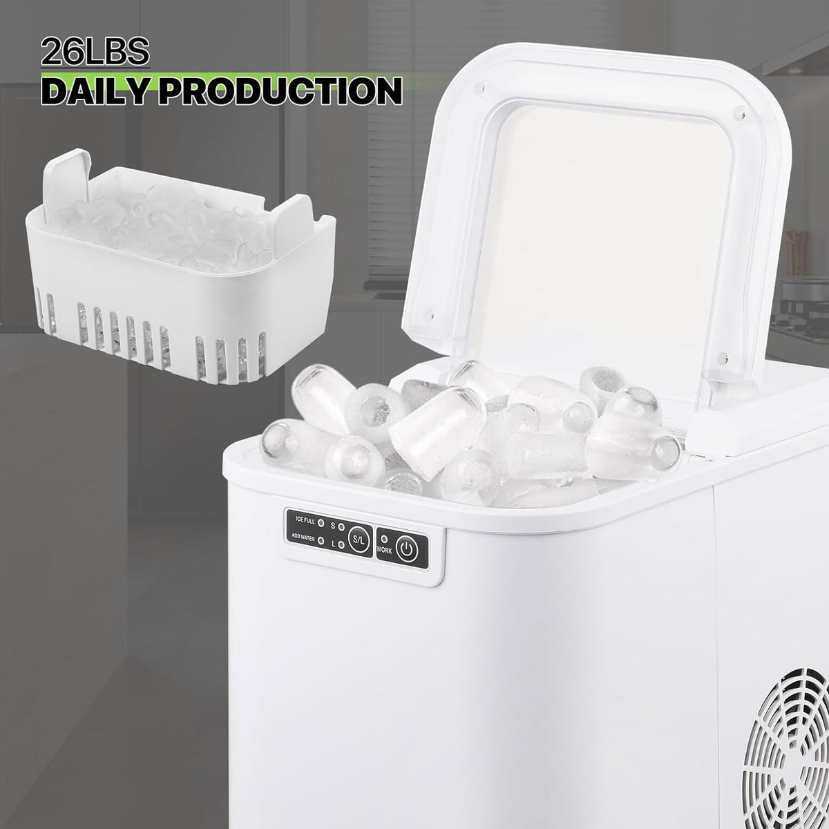 White Countertop Ice Maker Machine with Ice Scoop and Basket T566