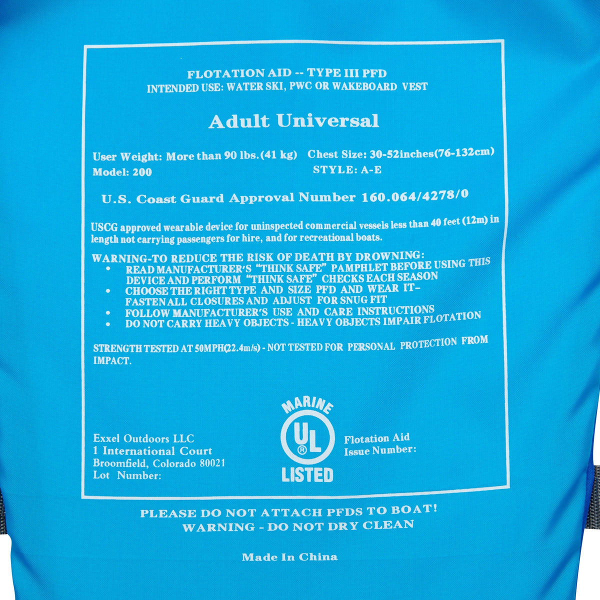 Adult Life Vest and Jacket, 30 - 50 Chest, Blue N10924
