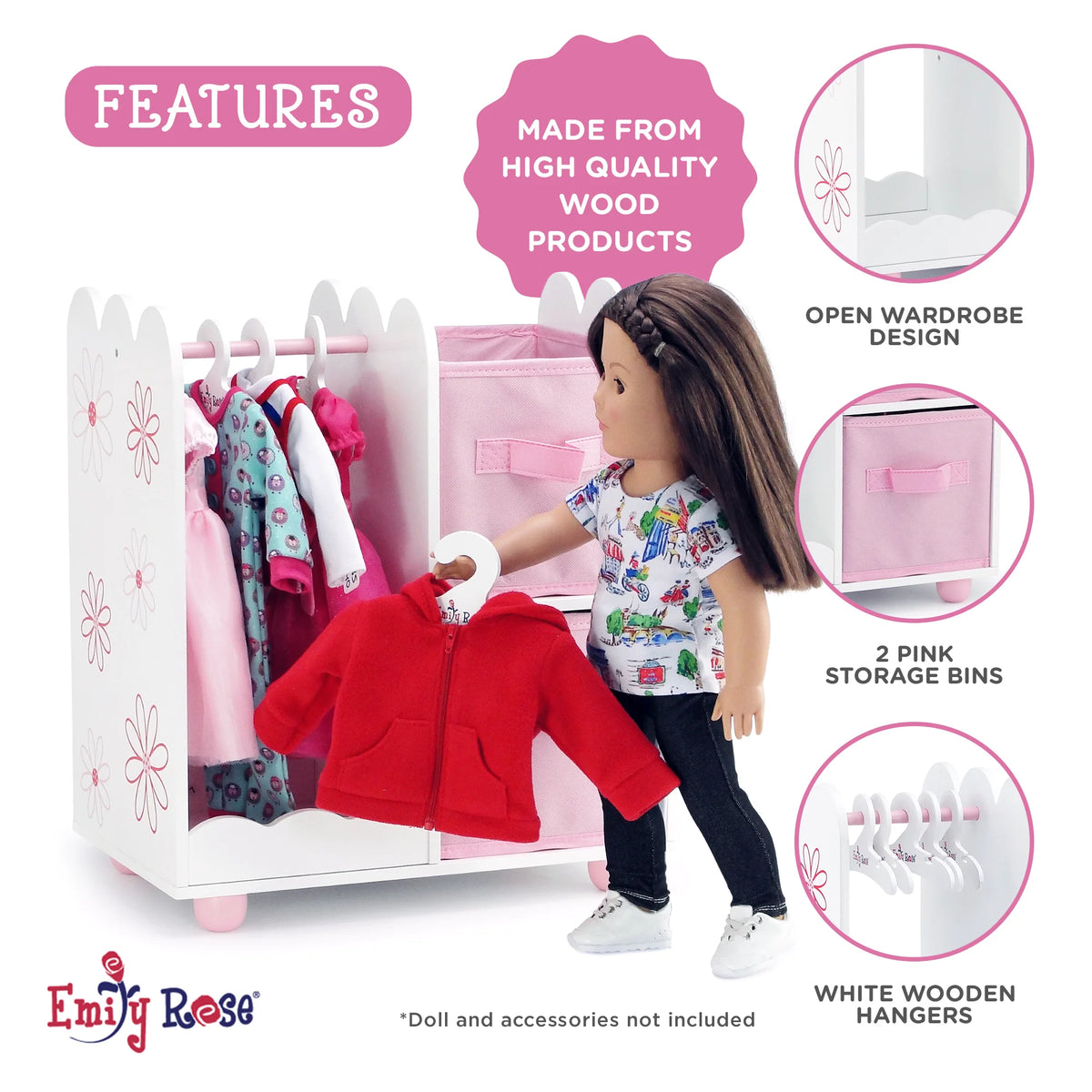 Pink Open Wardrobe Closet with 2 Storage Bins and 5 Clothes Hangers M99473