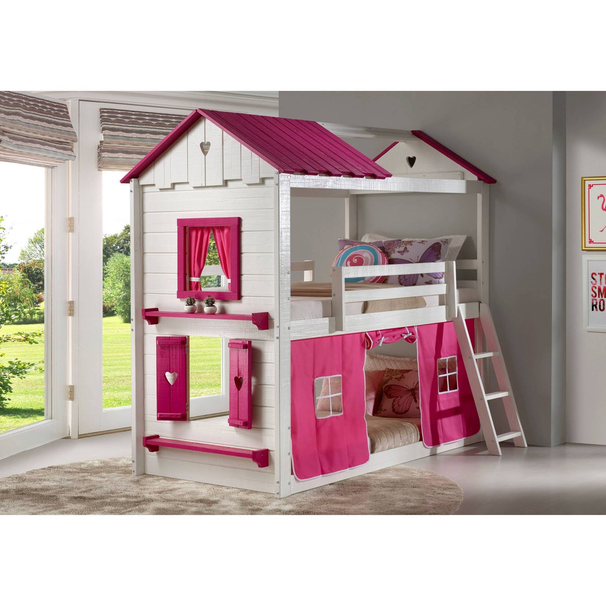 White and Pink Kids Bunk Bed X449633