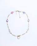 White Heart Charm & Mini Pink Crystal Necklace C957701