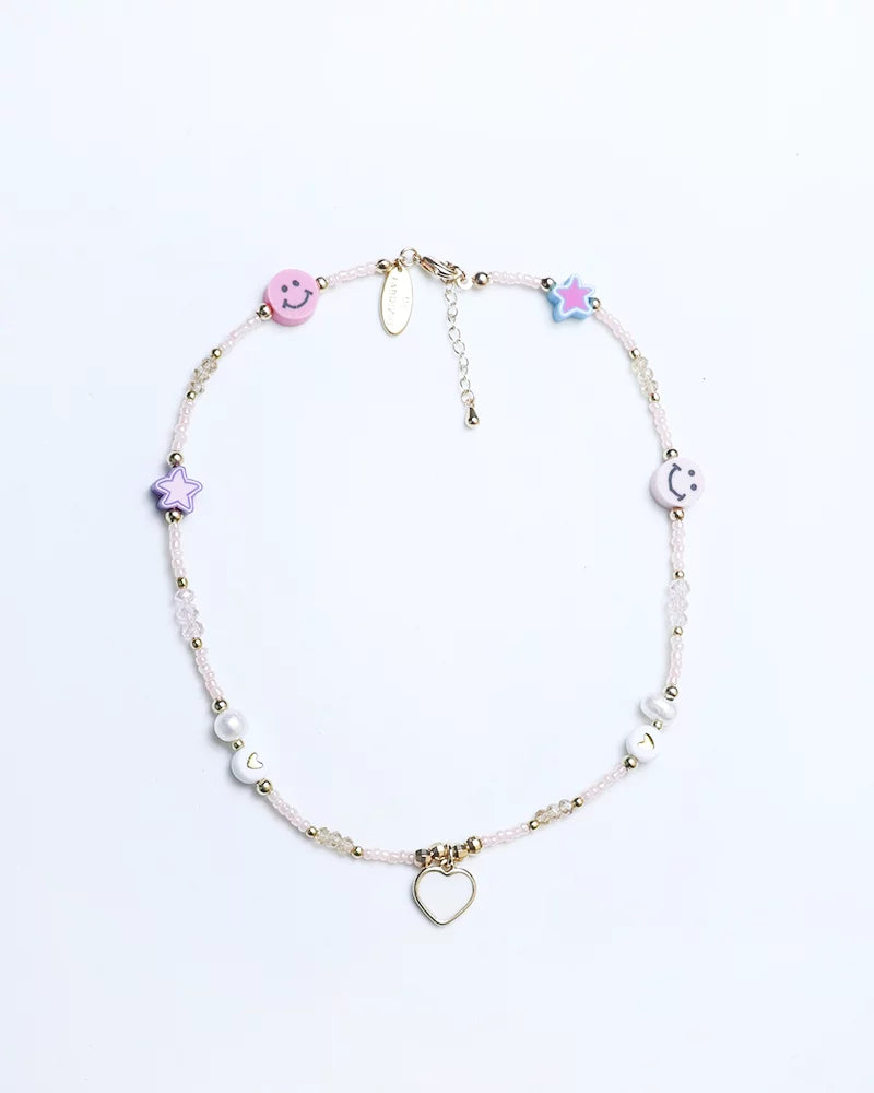 White Heart Charm & Mini Pink Crystal Necklace C957701