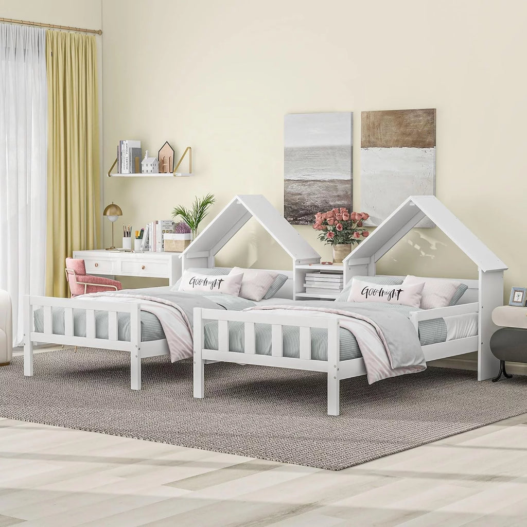 White Double Size Platform Bed with House-Shaped Headboard D365