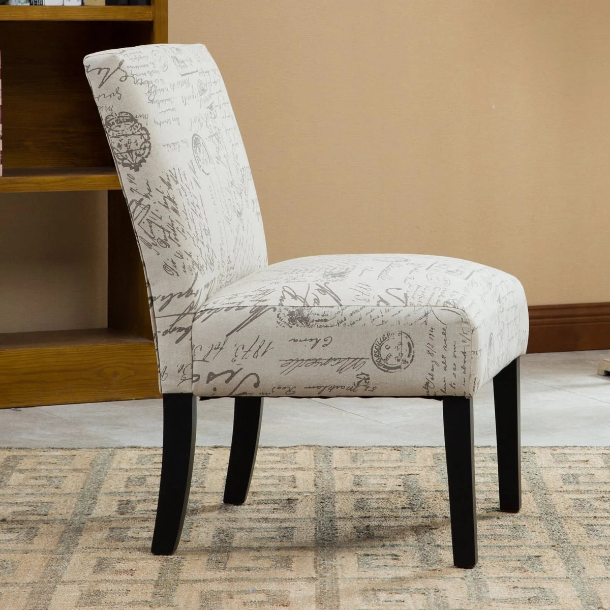 English Letter Print Fabric Armless Accent Chair F847999