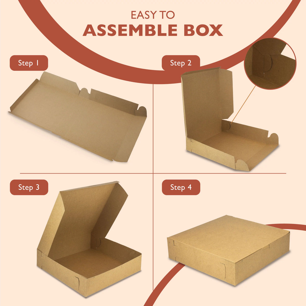 Brown 10x10x2.5 Inch Kraft Square Bakery Boxes 250 Pack T149