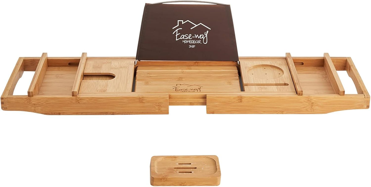 Bamboo Bathtub Caddy Tray with Book Holder and Soap Dish, Extendable, Natural, Pack of 2 H744