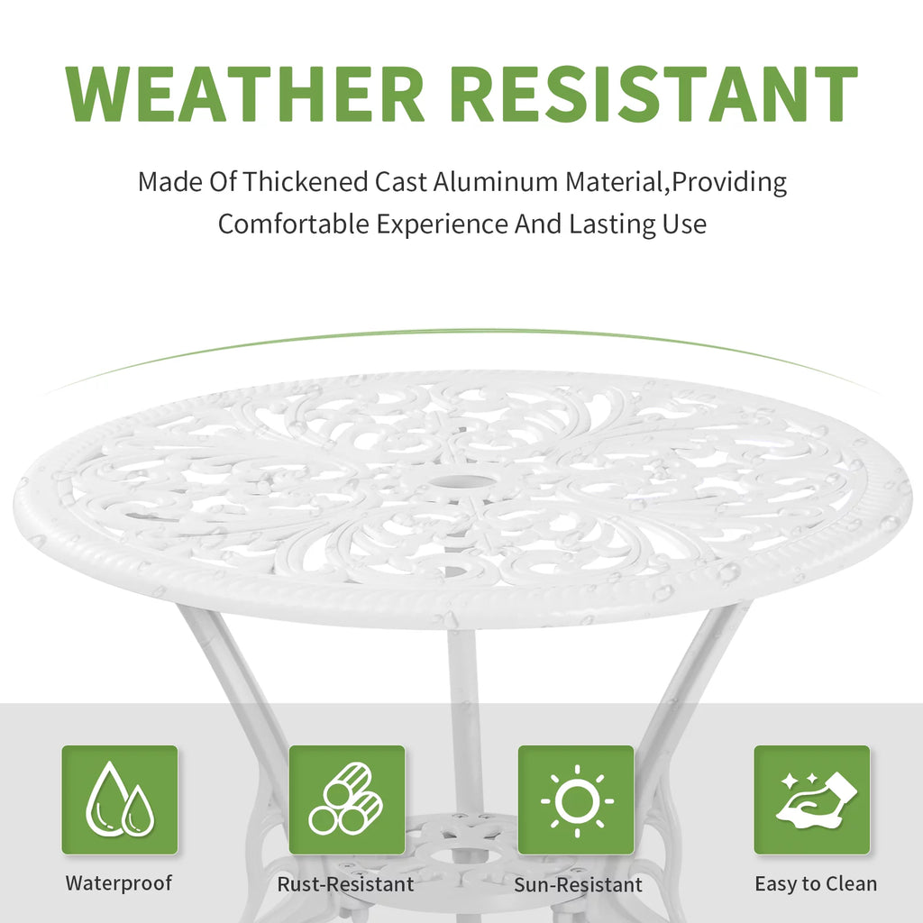 White Bistro Table and Chairs Set of 2 with Umbrella Hole C566428