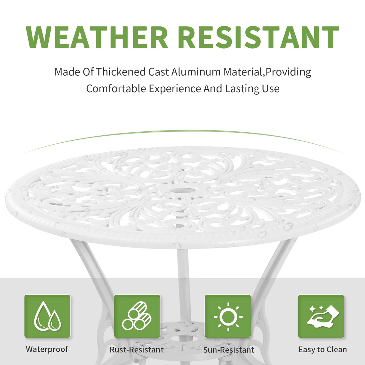 White Bistro Table and Chairs Set of 2 with Umbrella Hole C566428
