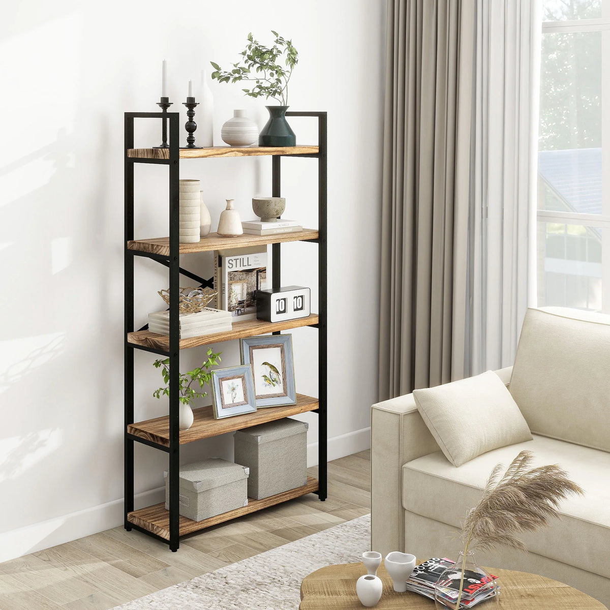5 Tier Solid Real Wood Bookshelf C919486
