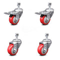 Set of 4 Swivel Caster with Red Wheels and 12mm Stems S673