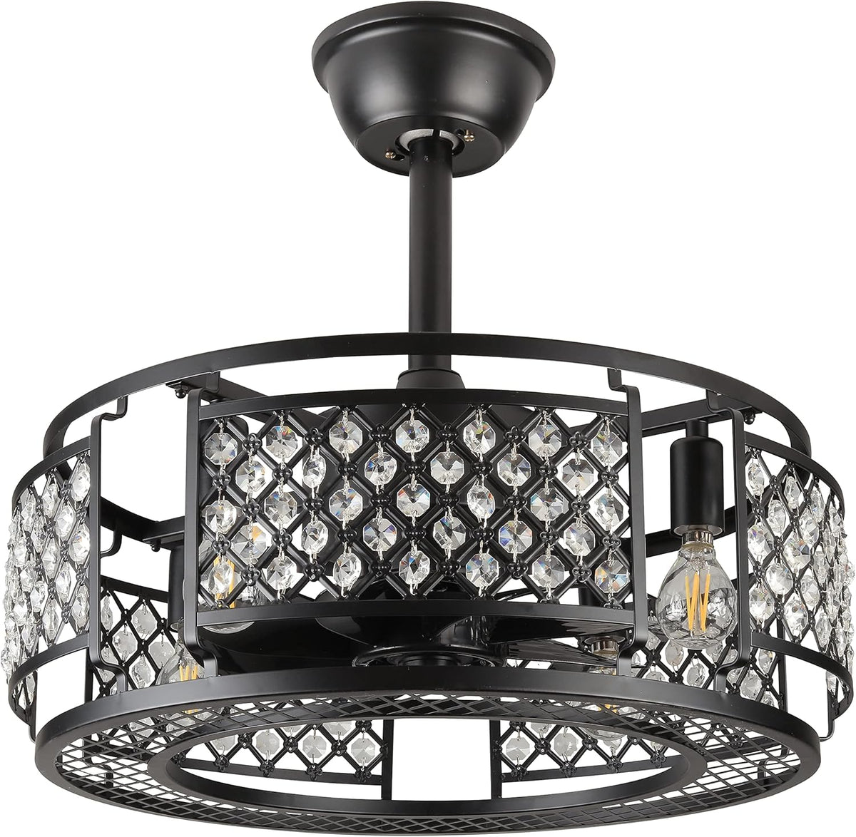 Black Industrial Caged Ceiling Fan with Remote Control U484