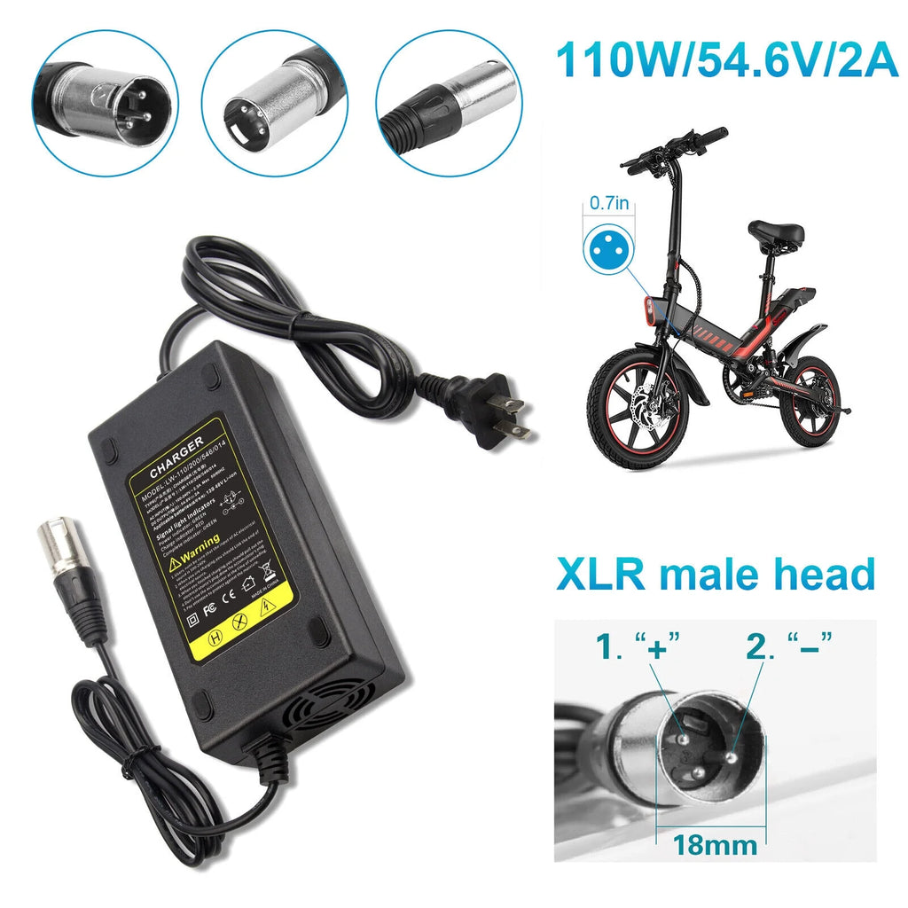 54.6V 2A Charger for 48 Volt Li-Ion Battery Pack Electric Bike D158