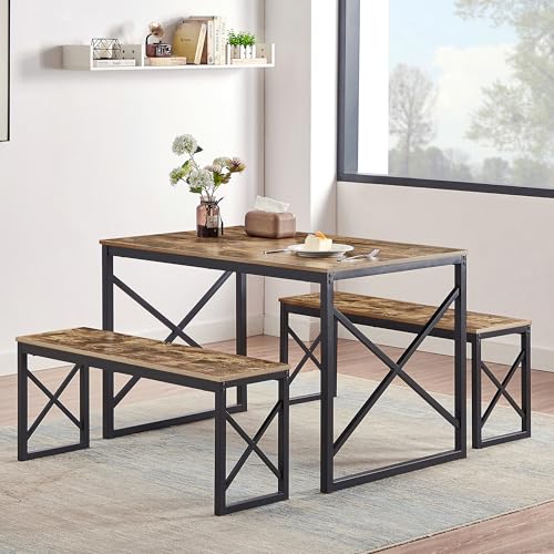Brown Wood Kitchen Table with 2 Benches E9803