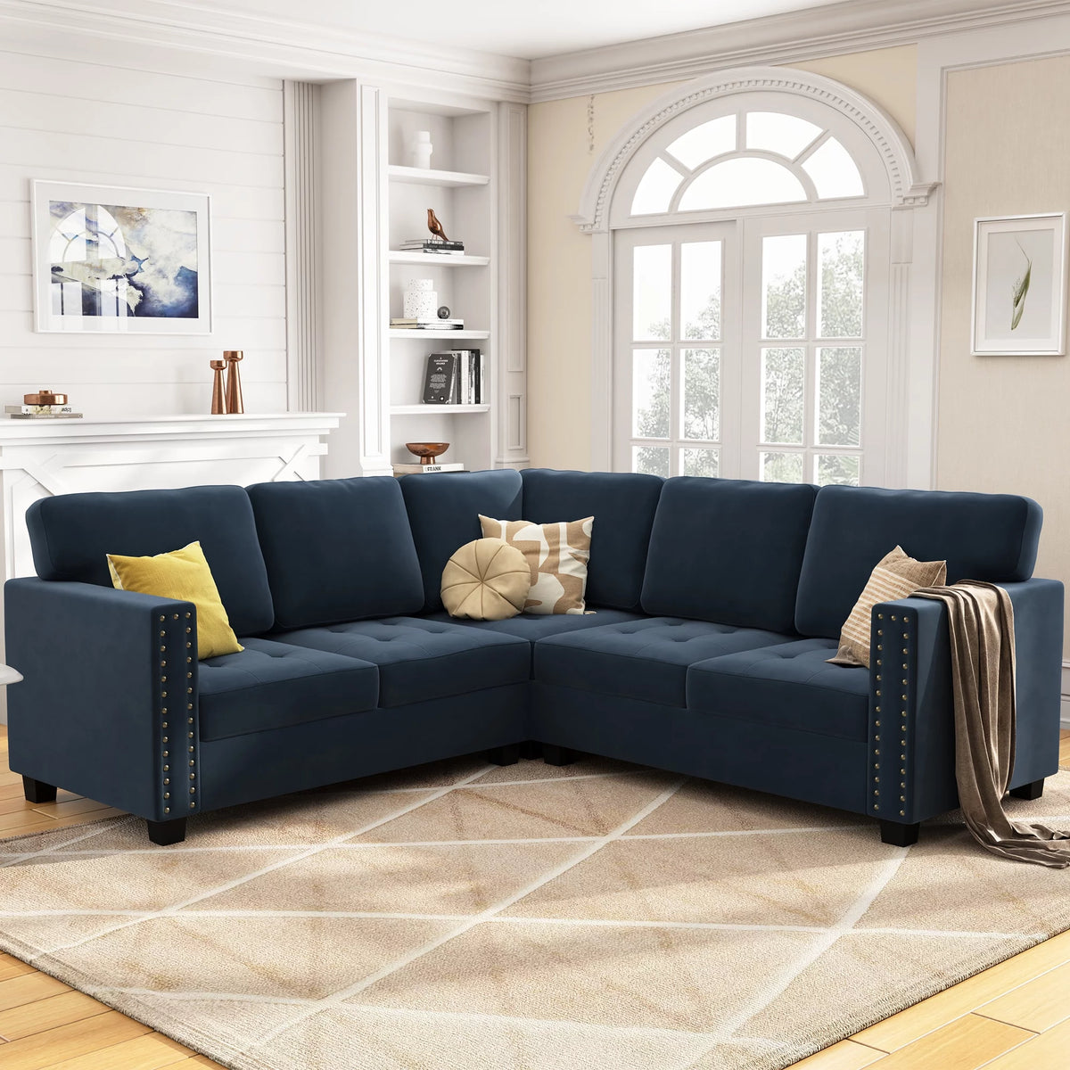 Dark Navy Blue L-Shaped Sectional Sofa T29732