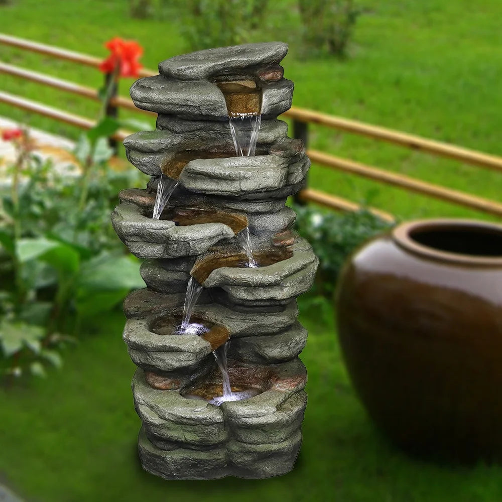 5-Tier Rock Water Fountain with LED Q5584