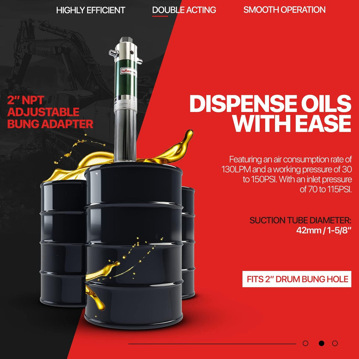 Oil Transfer Drum Pump Double Action 8.5GPM L4587