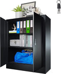 42-Inch Black Lockable Metal Storage Cabinet with Doors & 2 Adjustable Shelves L72496