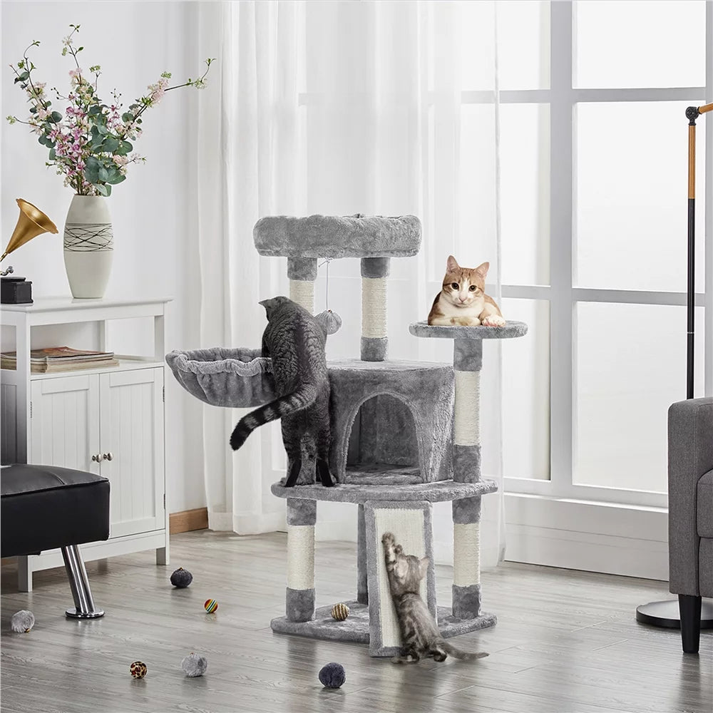 Light Gray Multilevel Cat Tree Tower with Condo and Perches C66100