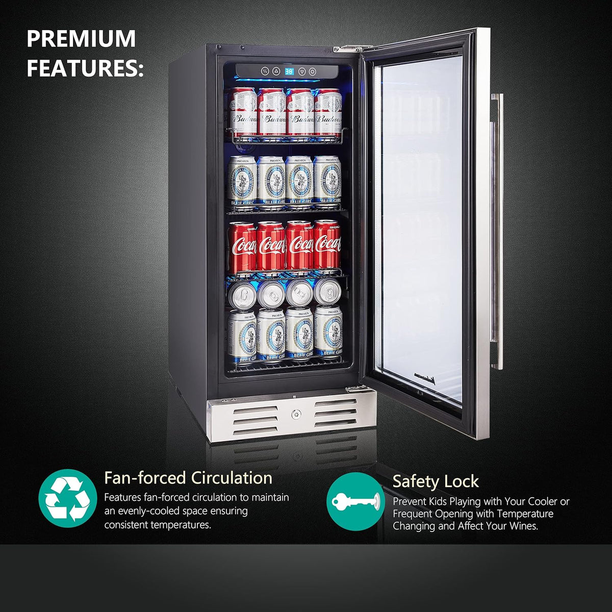 15" Beverage Cooler and Refrigerator, 96 Cans Capacity Mini Fridge V212
