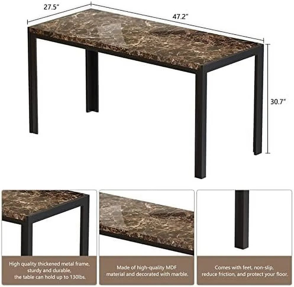 Dining Table Set for 4 with 2 PU Leather Upholstered Benches Q846