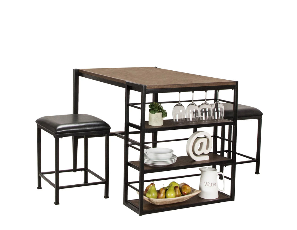 Rustic Elm Industrial 3 Piece Counter Height Pub Table Set E34803