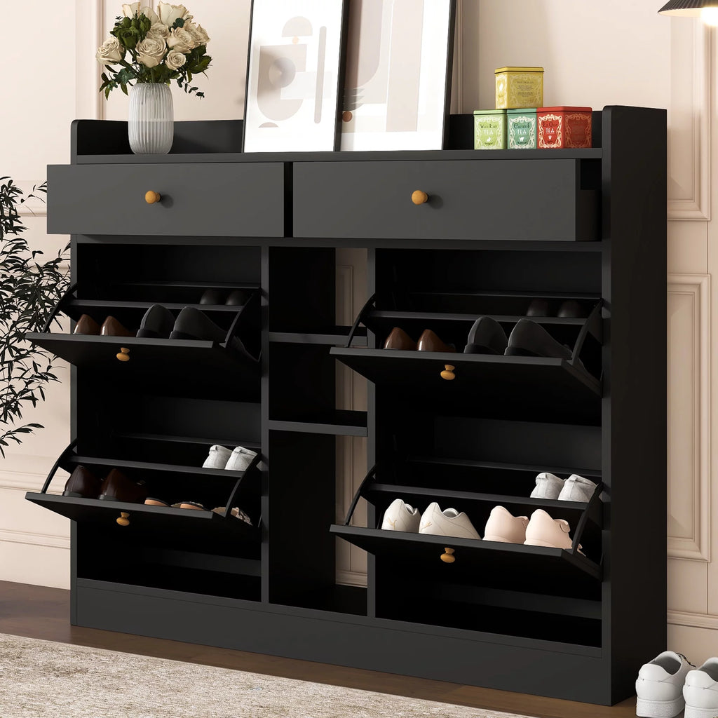 Black Shoe Storage Cabinet with 4 Flip Drawers L28028
