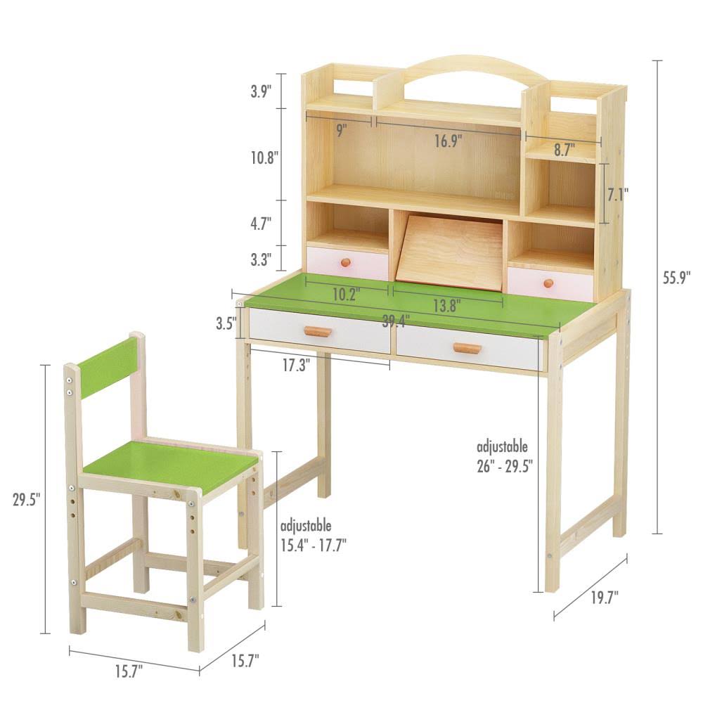 Green Children's Writing Desk with Chair V68564