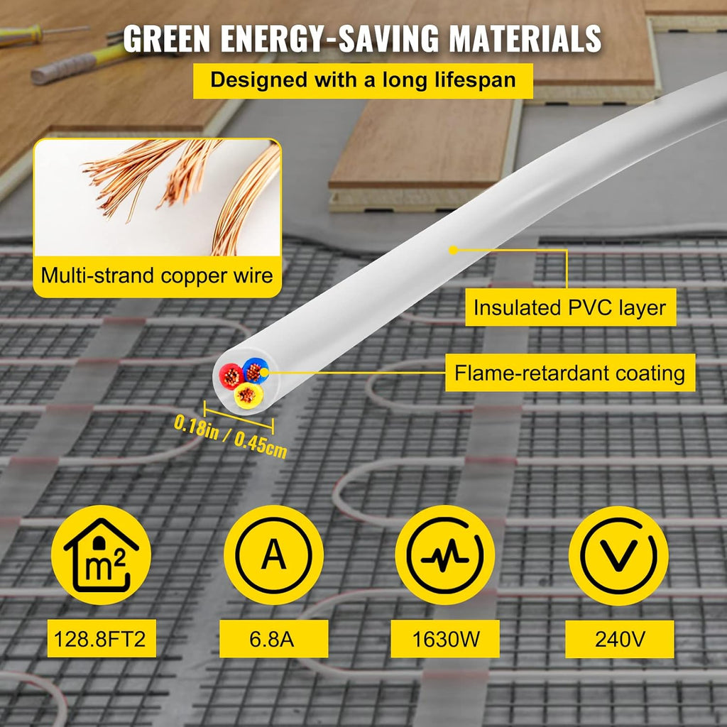 Floor Heating Cable 166.7 Square Feet with Temperature Control Panel Q3007