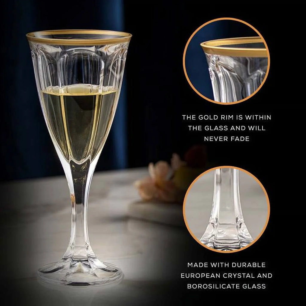 White Wine Glasses with Gold Rim, Set of 2 I168779