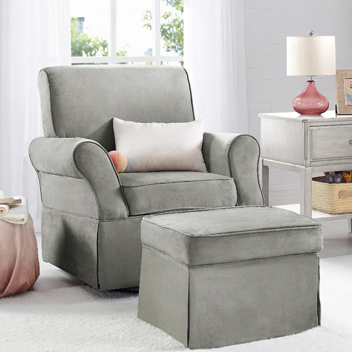Gray Microfiber Swivel Glider Chair & Ottoman M1271