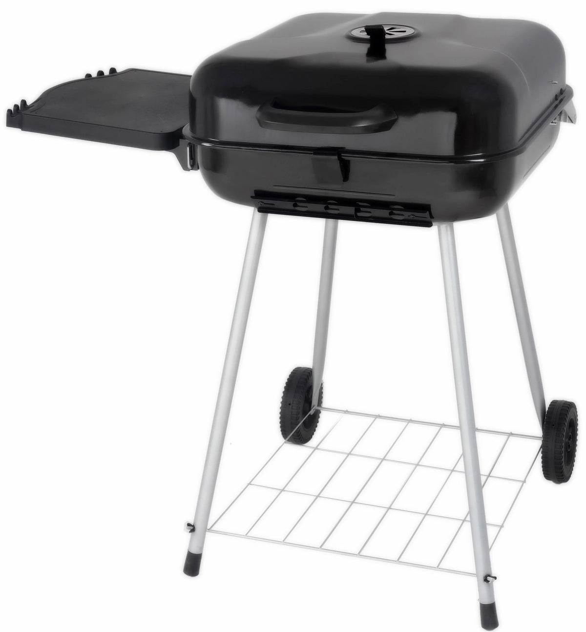 22 Square Steel Charcoal Grill with Foldable Side Shelf, Black Y625
