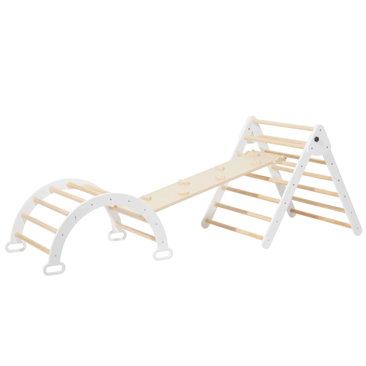Foldable Wooden Climbing Triangle Arch with Ramp and Slide S7493