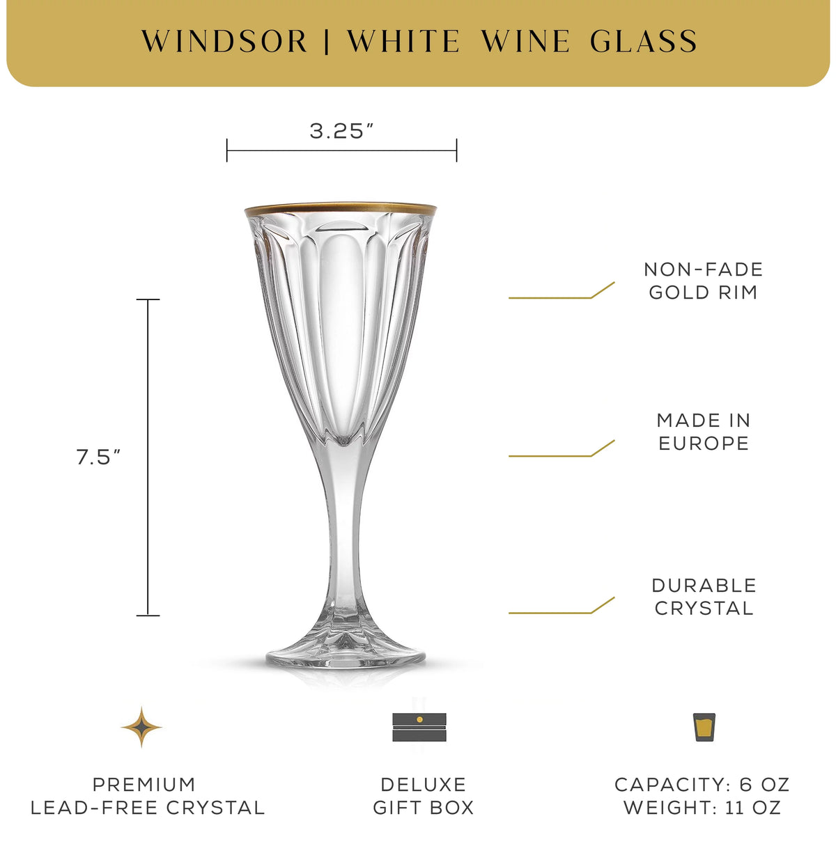 White Wine Glasses with Gold Rim, Set of 2 I168779