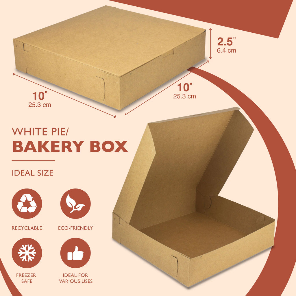 Brown 10x10x2.5 Inch Kraft Square Bakery Boxes 250 Pack T149