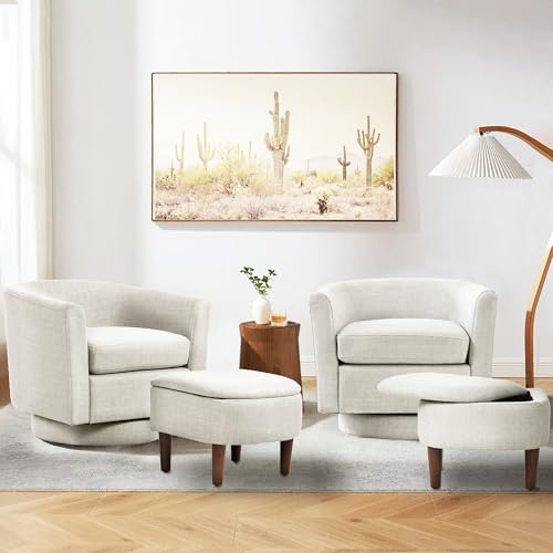 Beige Upholstered Swivel Accent Chair with Ottoman G509966