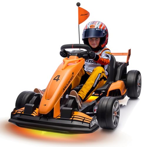24V Kids Electric Go Kart with Dual 200W Motors, Adjustable Seat, Anti-Skid Tires, LED Lights, Orange G2507