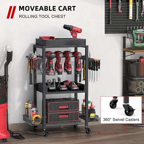 Power Tool Organizer with Rolling Cart and Open Tool Chest Cabinet J82983