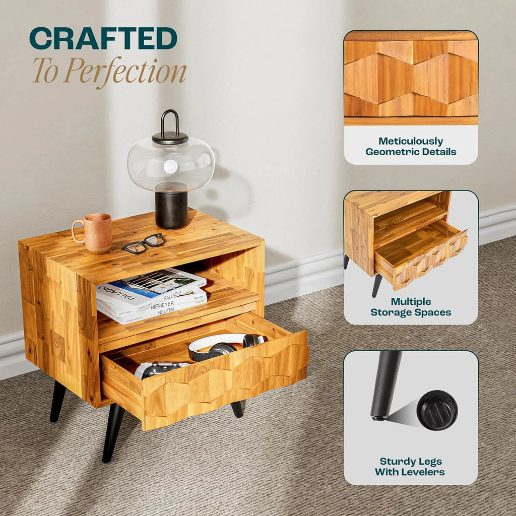 Solid Wood 1 Drawer Nightstand I884
