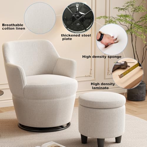 Beige 360 Swivel Accent Chair with Ottoman P96284