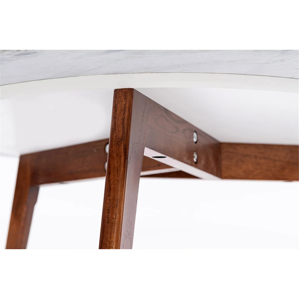 Round White Marble Coffee Table with Walnut Legs G8425