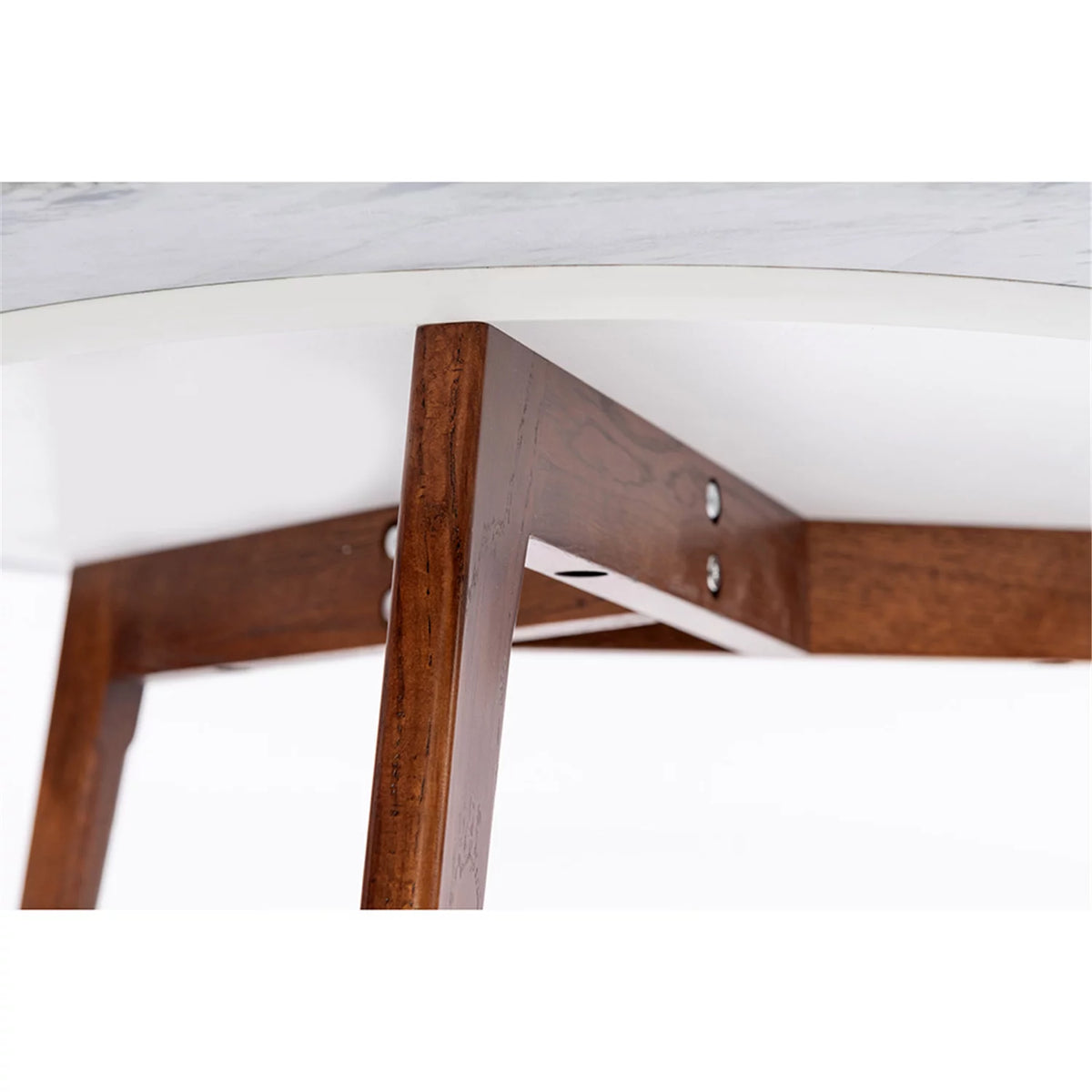 Round White Marble Coffee Table with Walnut Legs G8425