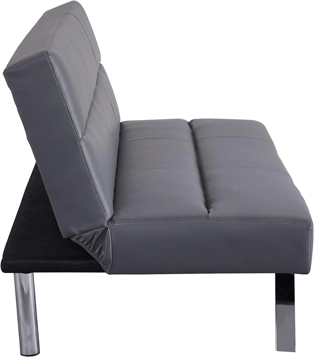 Faux Leather Convertible Futon Sofa Bed with Chrome Legs S84564