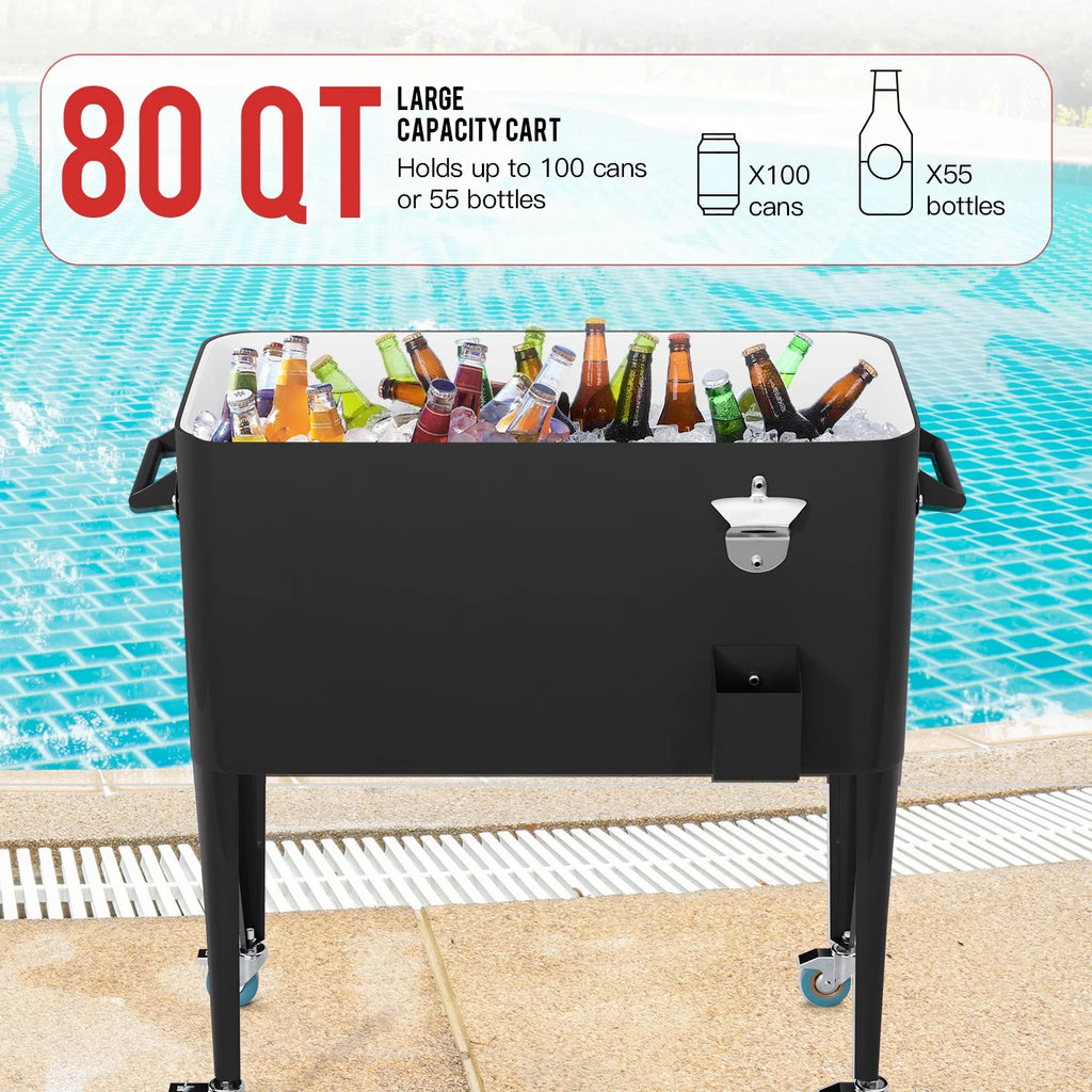 80 Quart Rolling Ice Cooler with Wheels and Bottle Opener E491198