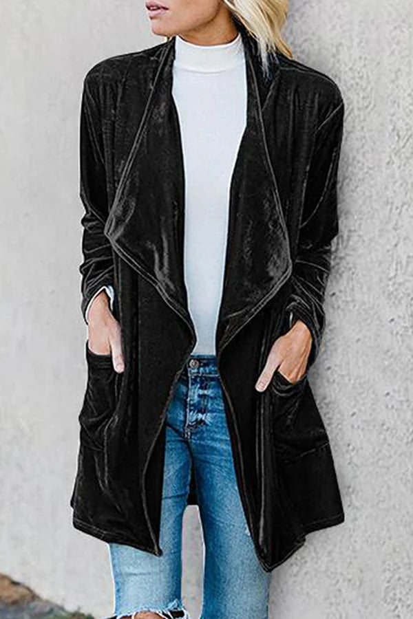 Casual Solid Patchwork Pocket Turndown Collar Outerwear M627