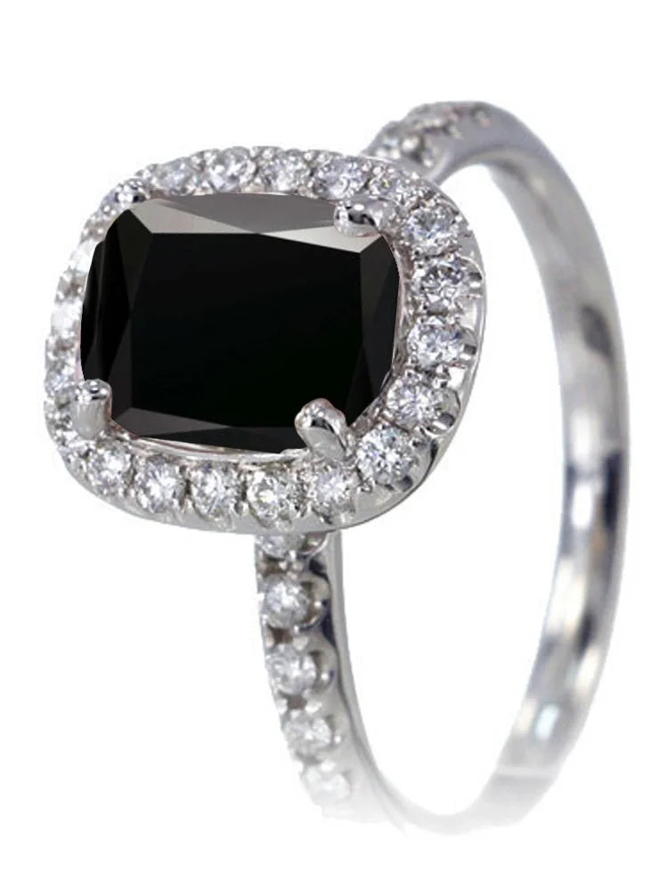 Black Diamond Bridal Ring Set on 10k White Gold Y2307