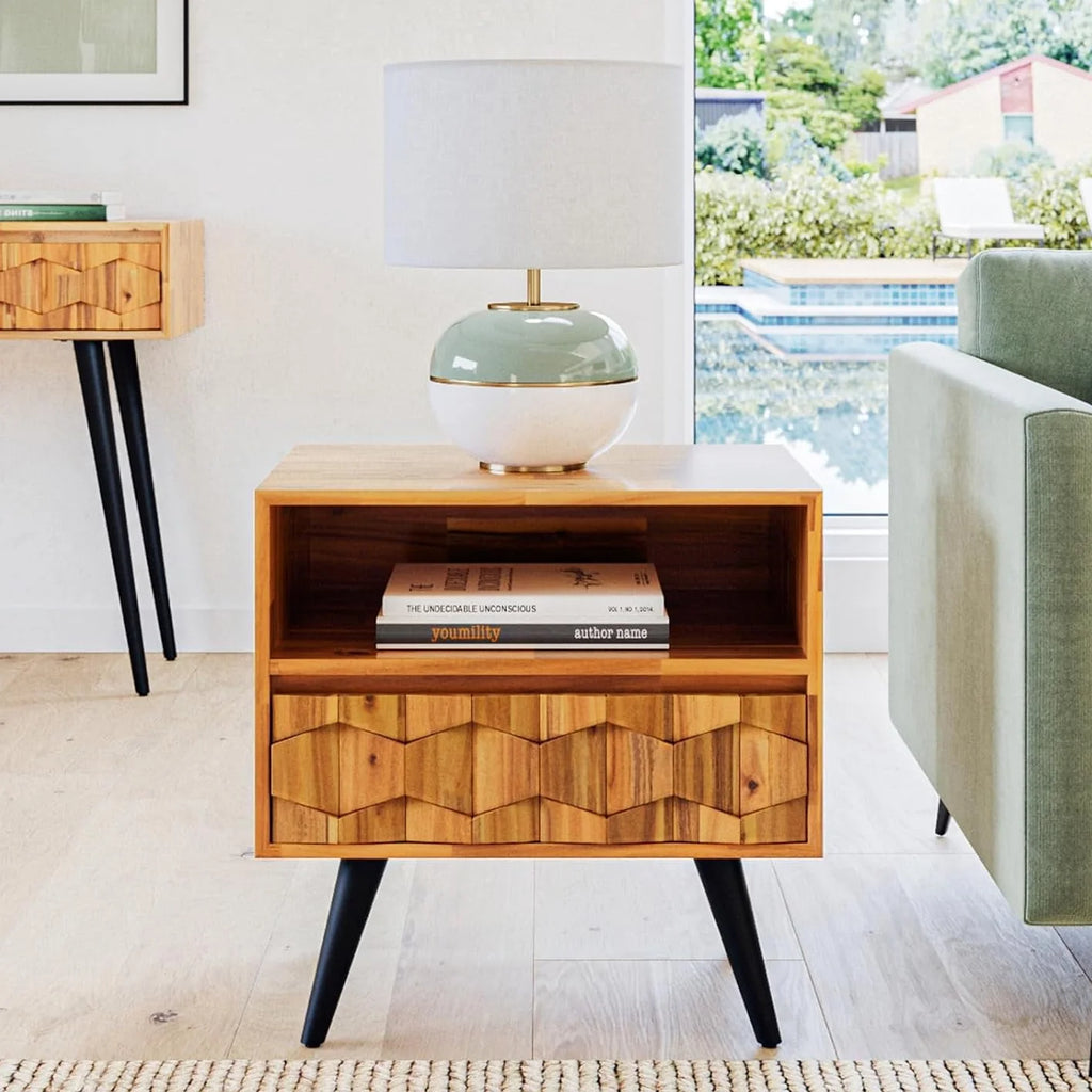 Solid Wood 1 Drawer Nightstand I884